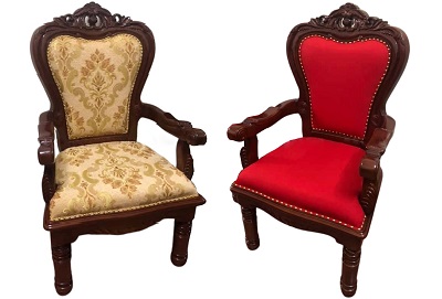 Ghế chủ đệm tựa bọc vỉa nỉ hoa cao cấp GHT71 đệm tự bọc vải hoa, nỉ đỏ