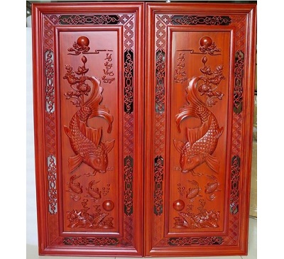 Tranh gỗ cá chép lý ngư vọng nguyệt sơn PU TCC09