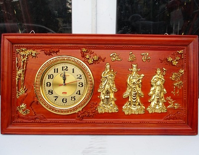 Tranh gỗ đồng hồ chữ phúc lộc thọ khung trơn TRG45 dát vàng tam đa