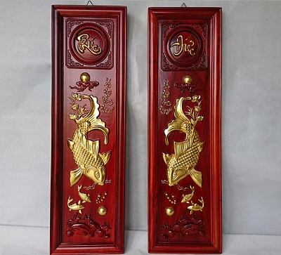 Bộ tranh tứ quý gỗ mít vàng TCC01