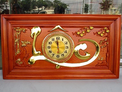 Mẫu Tranh gỗ đồng hồ chữ lộc trúc mai TRG40