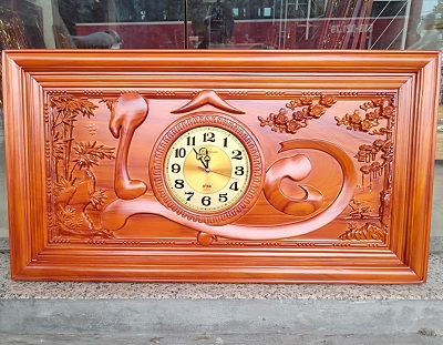 Mẫu Tranh gỗ đồng hồ chữ lộc trúc mai TRG40