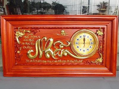 Tranh gỗ đồng hồ chữ nhẫn gỗ tự nhiên TRG34 có khi nhẫn để bình an