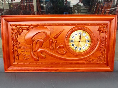 Tranh đồng hồ chữ phúc gỗ hương đỏ TRG26 sơn PU