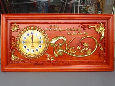 Tranh đồng hồ gỗ tự nhiên chạm chữ phúc TRG51 hương đỏ nam phi