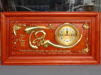 Tranh đồng hồ chạm chữ tâm thư pháp TRG28 Rộng 88cm thư pháp