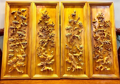 Bộ tranh tứ quý gỗ mít vàng TTQ11 mang hơi thở bốn mùa may mắn