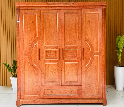 Tủ quần áo 4 cánh vòm gỗ hương đá vân tự nhiên GTQA120