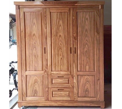 Tủ quần áo gỗ hương xám 3 cánh 2 ngăn kéo GTQA110