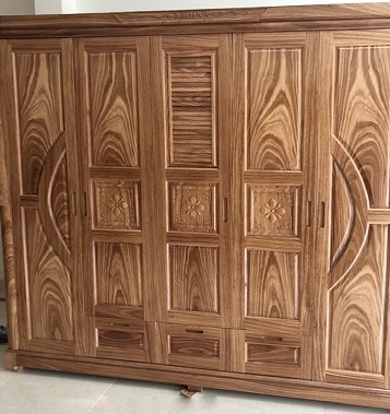 Tủ quần áo gỗ hương xám 5 cánh 3 buồng GTQA112