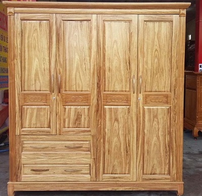Tủ quần áo 4 cánh gỗ hương xám GTQA122 thiết kế 3 buồng sang trọng
