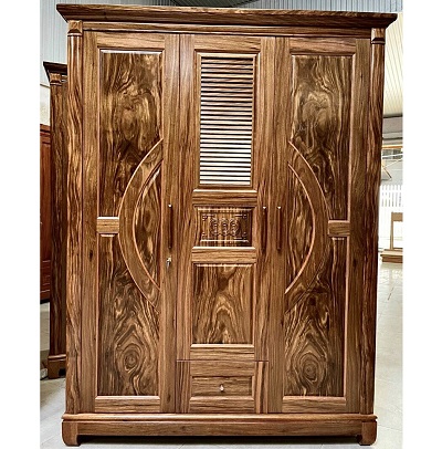 Tủ quần áo gỗ hương xám 3 cánh dạng cong chớp GTQA109