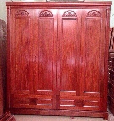 Tủ quần áo gỗ gội 4 cánh rộng 1m9 hiện đại GTQA100 thiết kế 3 buồng cánh cong 2 ngăn kéo phía dưới để đồ tiện dụng son PU bóng sang trọng giá rẻ