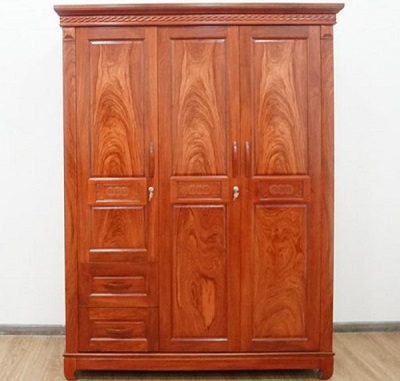 Tủ quần áo gỗ 3 cánh trơn gỗ hương đá sơn PU GTQA124
