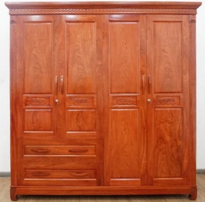 Tủ quần áo gỗ hương đá 4 cánh phẳng GTQA123