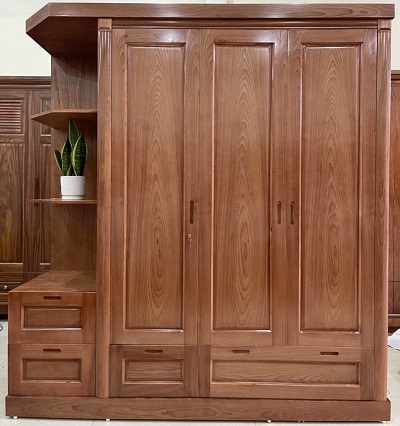 Tủ quần áo gỗ xoan đào góc 3 cánh 4 ngăn kéo GTQA89 3 cánh và 1 góc