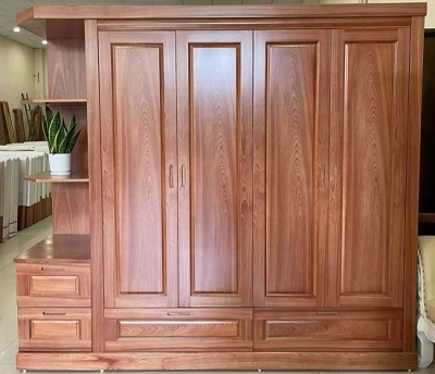 Tủ quần áo gỗ xoan đào góc 4 cánh 4 ngăn kéo GTQA87
