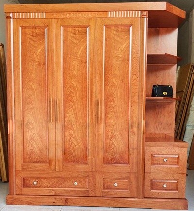Tủ quần áo gỗ hương đá góc 3 cánh 4 ngăn kéo GTQA94 3 buồng