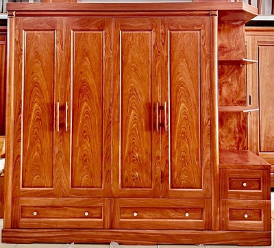 Tủ quần áo gỗ hương đá góc 4 cánh 3 buồng GTQA95