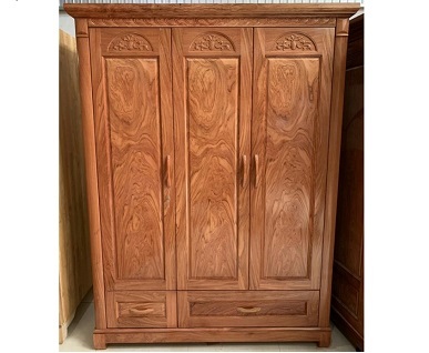 Tủ quần áo gỗ hương xám 3 cánh vòm 150cm GTQA104 hai ngăn kéo