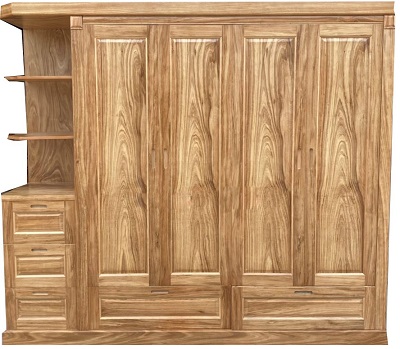 Tủ quần áo gỗ hương xám góc 4 cánh 5 ngăn kéo GTQA91 Rộng 235