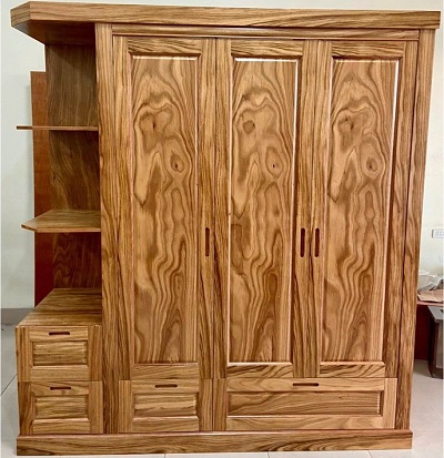 Tủ quần áo gỗ hương xám góc 3 cánh 4 ngăn kéo GTQA90 2 buồng