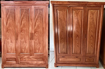 Tủ quần áo gỗ 3 cánh trơn gỗ hương đá GTQA118