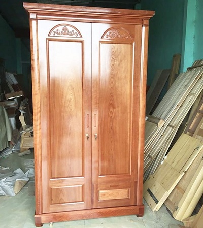 Tủ quần áo gỗ xoan đào 2 cánh vòm 1m2 GTQA106 Rộng 150 1 ngăn kéo