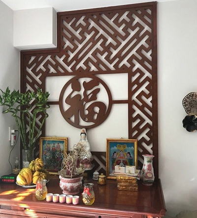 Vách trang trí bàn thờ khắc chữ vạn phúc VG140 trang trọng GHO-581