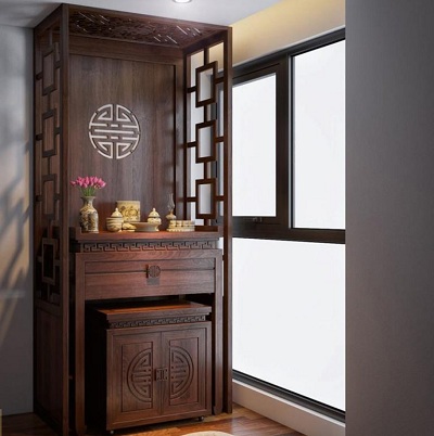 Vách ngăn ban thờ cổ khắc chữ thọ VG132 ngôi nhà nhỏ hẹp GHO-589