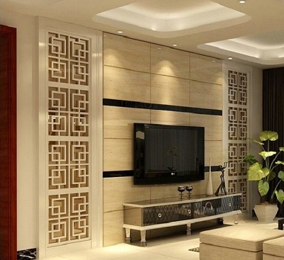 Vách ngăn CNC họa tiết hình vuông hiện đại VG42 phòng khách gho-5182