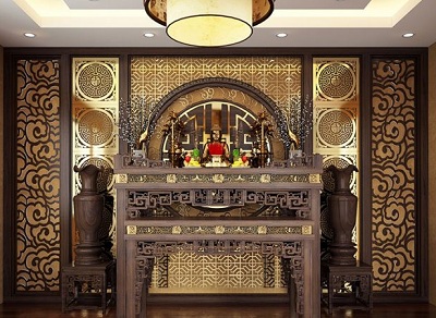 Vách trang trí phòng thờ gỗ hoa văn vân mây VG147 truyền thống GHO-575