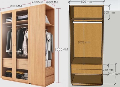 Tủ quần áo phủ Melamine vân gỗ cửa kính GMDF243 GHS-5837