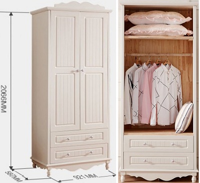 Tủ quần áo 2 cánh thiết kế nhỏ gọn tân cổ điển GMDF245 ghs-5765