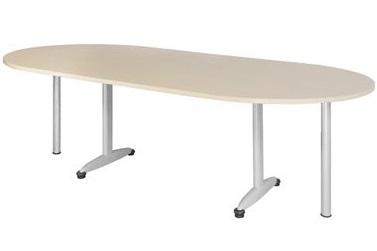 Bàn họp mặt gỗ hình oval chân thép sơn kem BHONC120 BH24-CS