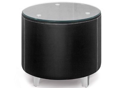Bàn sofa bọc da mặt kính cường lực tròn 600mm PAONC65