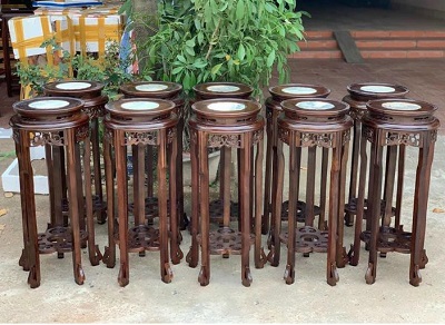 Đôn tròn gỗ lim mặt 30cm kết hợp đá DG06