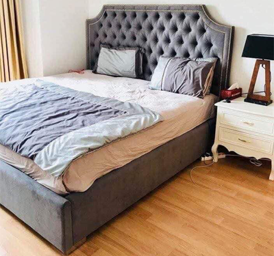 Giường bệt bọc nỉ sang trọng màu hồng GMDF31