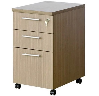 Hộc gỗ 3 ngăn kéo có khóa tay nắm đũa TDN90 có bánh xe di chuyển hg04