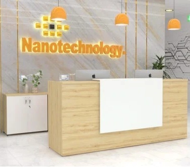 Bàn quầy lễ tân chất liệu gỗ công nghiệp BQONC01