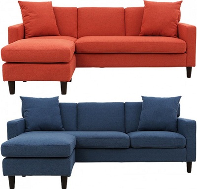 Ghế sofa bọc nỉ băng dài và ghế đôn nhỏ GSF207 màu đỏ và xanh dương