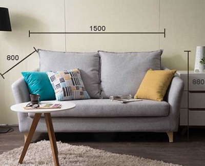 Ghế sofa bọc nỉ ghi xám dài 1m5 GSF201
