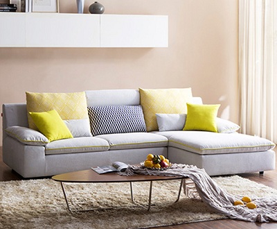 Ghế sofa đệm bọc nỉ góc L phòng khách