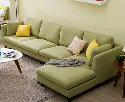 Ghế sofa bọc nỉ phòng khách góc L lớn GSF199 sang trọng bọc nỉ màu xanh