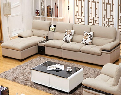 Ghế sofa bọc da da đẹp kết hợp kệ để đồ GSF177