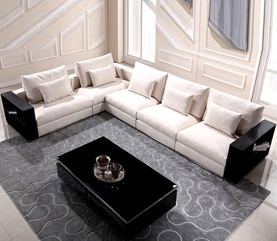 Ghế sofa góc L hiện đại đẹp GSF133 kết hợp kệ để đồ dùng