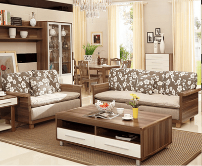 Bộ ghế sofa gỗ MDF veneer sồi bọc vải nỉ hoa GSF123