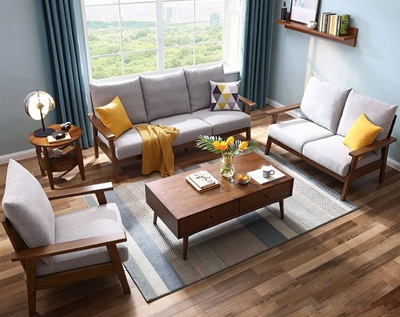 Ghế sofa bọc nỉ khung gỗ tự nhiên GSF66 nhỏ gọn