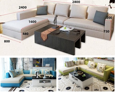 Ghế sofa góc L bọc nỉ vai ghế vuông GSF242 phòng khách
