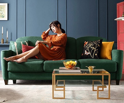 Ghế sofa bọc nỉ 208cm thiết kế đẹp GSF96 Khung gỗ tự nhiên